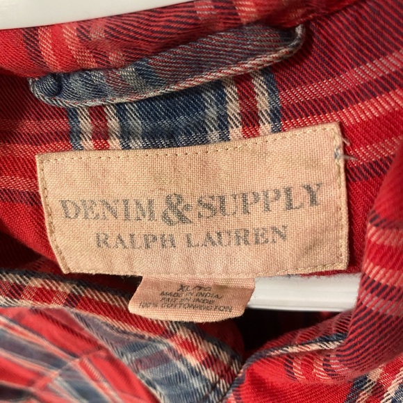 Mens XL Ralph Lauren button shirt! Red & blue plaid - Picture 3 of 4